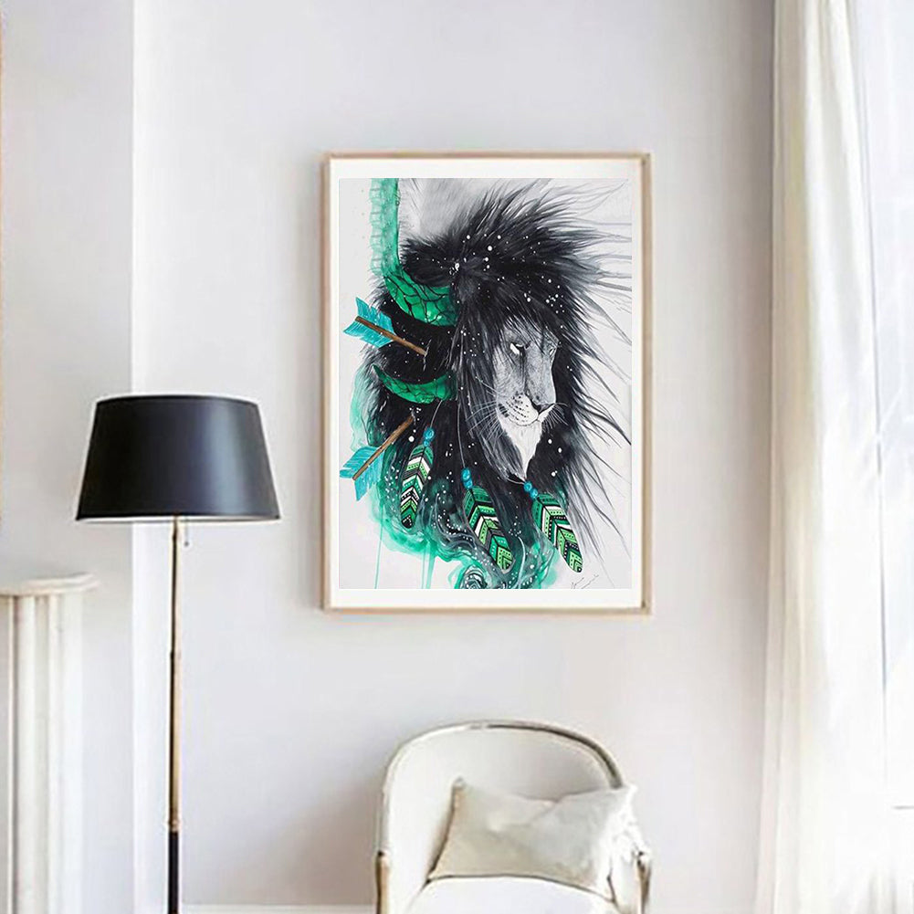 Tribal Lion Head Cool DIY Full Diamond Painting Cross Stitch Craft Wall Decor
