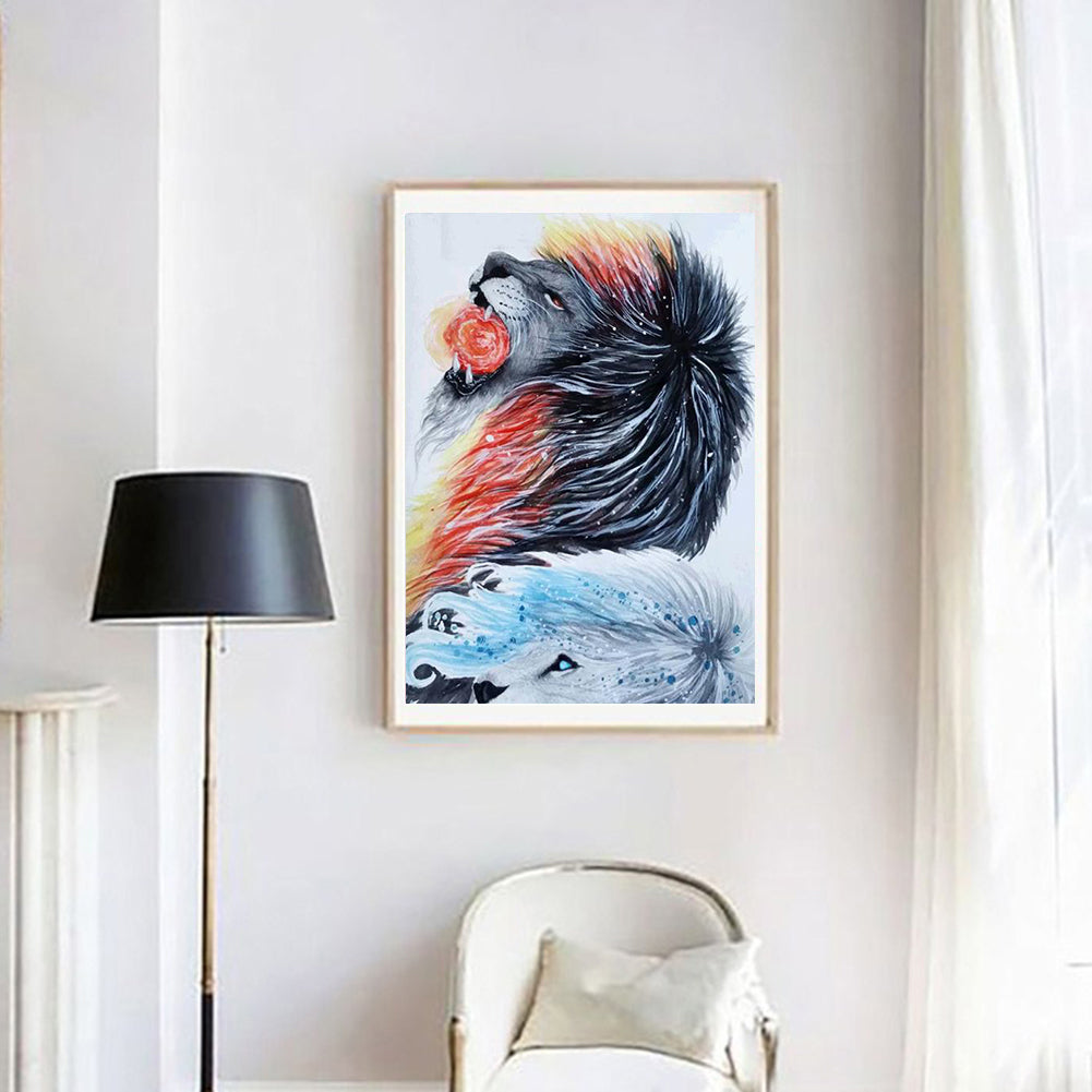 Tribal Lion Head Cool DIY Full Diamond Painting Cross Stitch Craft Wall Decor