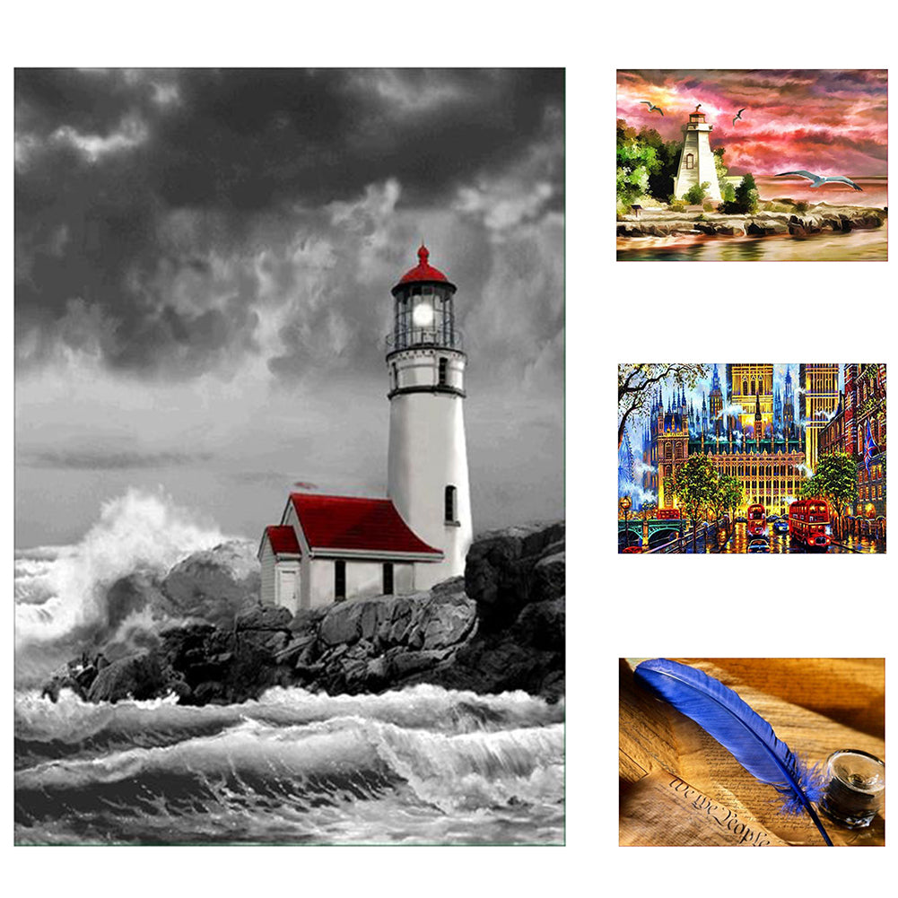 Lighthouse Feather DIY Partial Diamond Painting Wall Decor Cross Stitch Craft