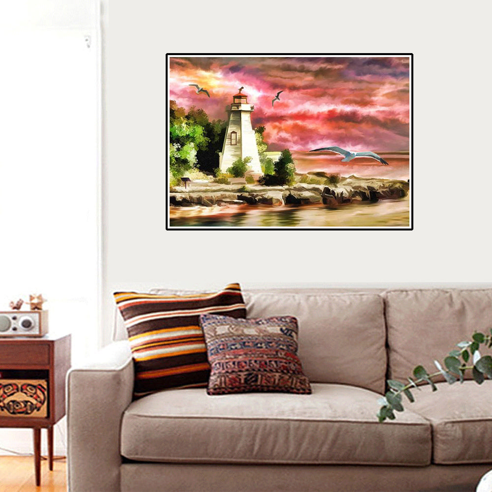 Lighthouse Feather DIY Partial Diamond Painting Wall Decor Cross Stitch Craft