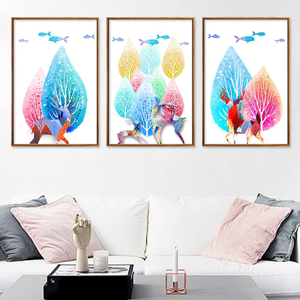 Colorful Tree and Deer Wall Hanging Painting Canvas Non-fading Home Decor Gift
