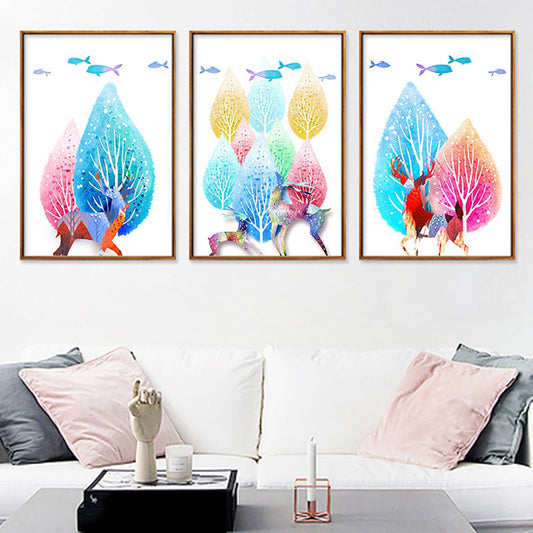 Colorful Tree and Deer Wall Hanging Painting Canvas Non-fading Home Decor Gift