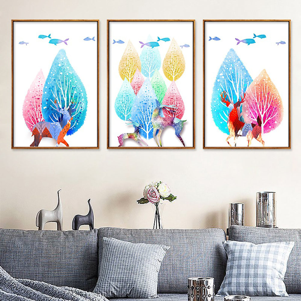 Colorful Tree and Deer Wall Hanging Painting Canvas Non-fading Home Decor Gift
