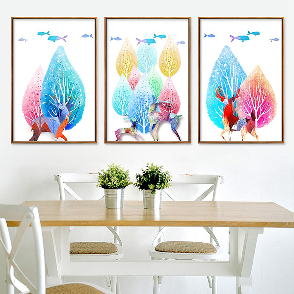 Colorful Tree and Deer Wall Hanging Painting Canvas Non-fading Home Decor Gift