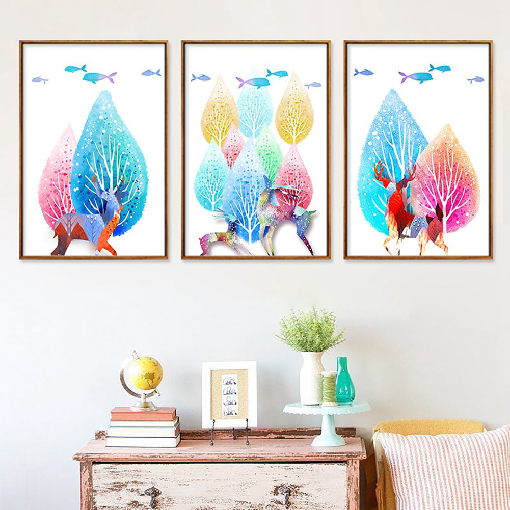 Colorful Tree and Deer Wall Hanging Painting Canvas Non-fading Home Decor Gift