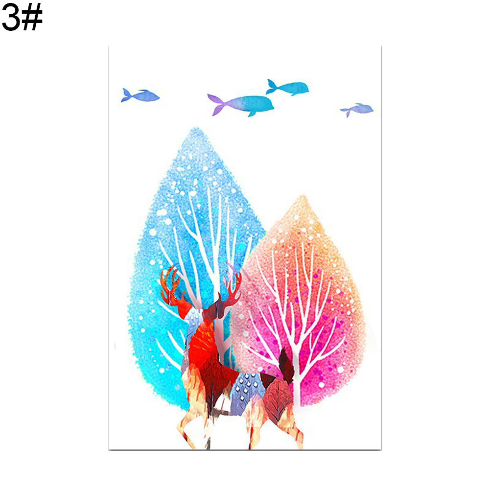 Colorful Tree and Deer Wall Hanging Painting Canvas Non-fading Home Decor Gift