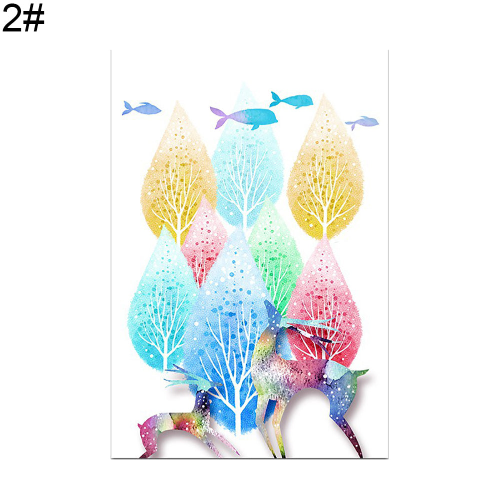 Colorful Tree and Deer Wall Hanging Painting Canvas Non-fading Home Decor Gift