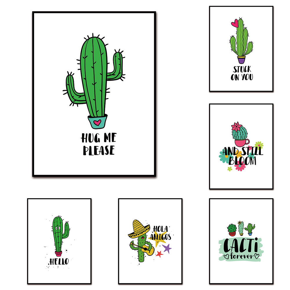 Cartoon Cactus Nordic Picture Minimalist Canvas Painting Poster Wall Art Decor