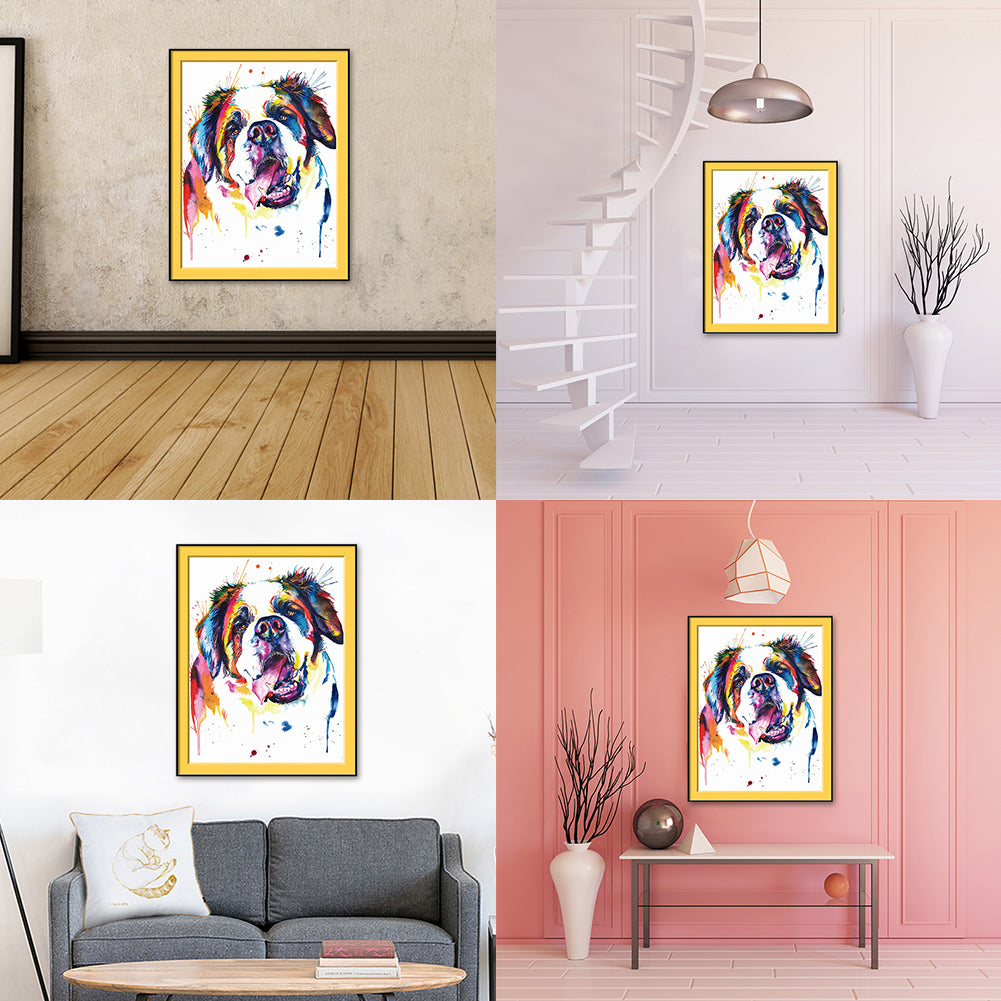 Modern Colorful Dog Frameless Wall Oil Painting Living Room Bedroom Home Decor