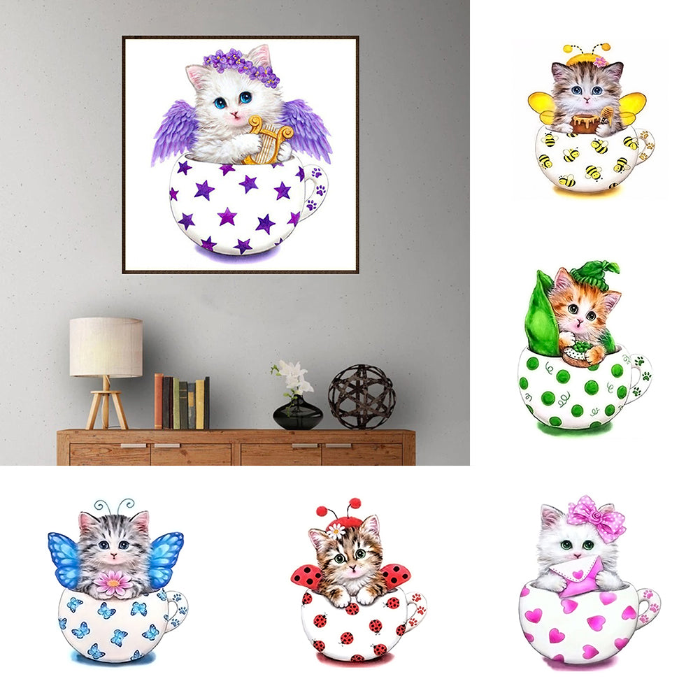 Cute Cat in Cup Kitten Modern DIY Resin Diamond Painting Embroidery Home Decor
