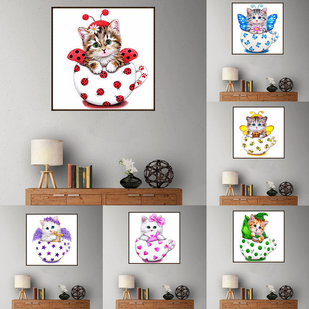 Cute Cat in Cup Kitten Modern DIY Resin Diamond Painting Embroidery Home Decor
