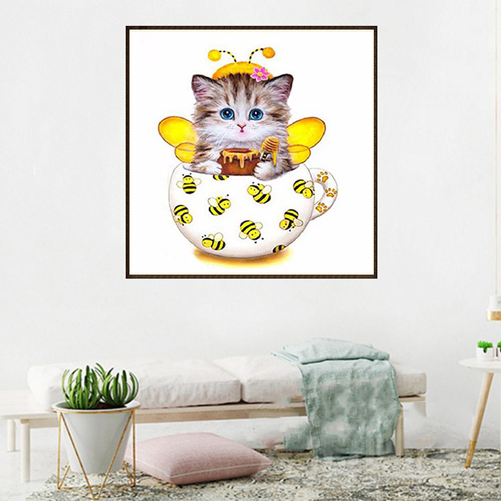 Cute Cat in Cup Kitten Modern DIY Resin Diamond Painting Embroidery Home Decor