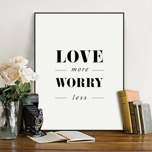 Minimalism Love More Worry Less Letter Print Decorative Wall Art Painting Decor