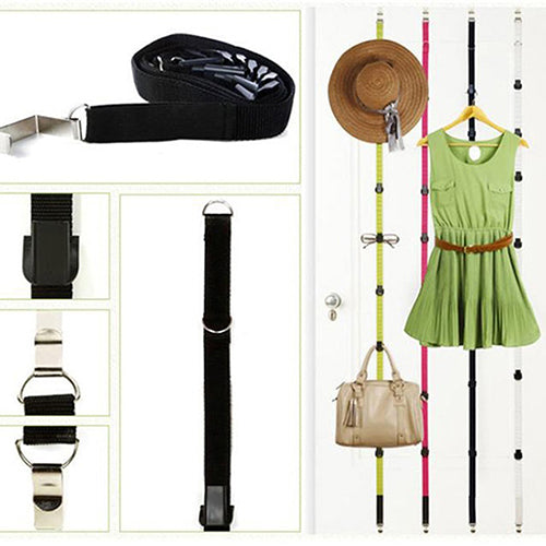Fashion Adjustable Over Door Straps Hanger Hat Bag Coat Clothes Rack Organizer