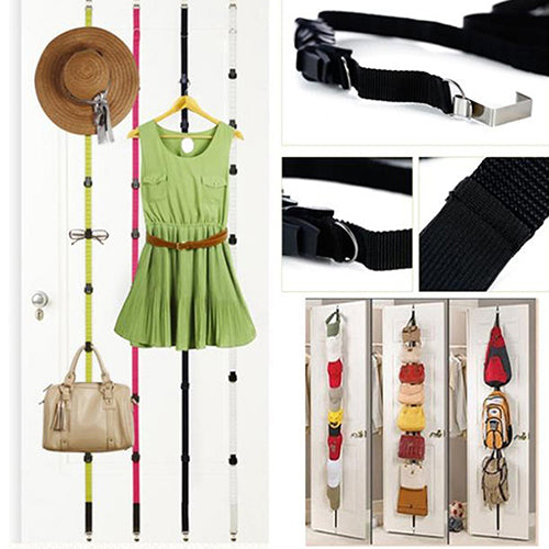 Fashion Adjustable Over Door Straps Hanger Hat Bag Coat Clothes Rack Organizer