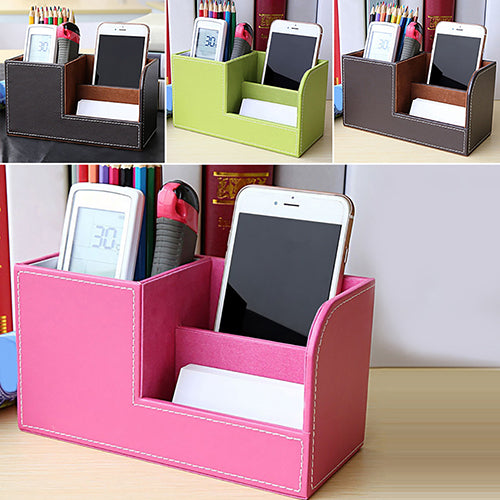 Faux Leather Desktop Organizer Stationery Storage Box Pencil Container Holder