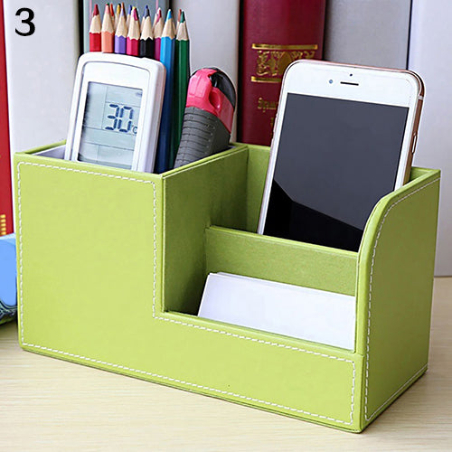 Faux Leather Desktop Organizer Stationery Storage Box Pencil Container Holder