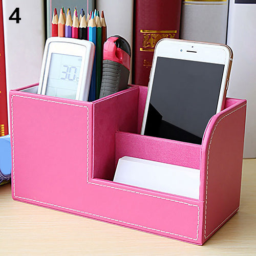 Faux Leather Desktop Organizer Stationery Storage Box Pencil Container Holder