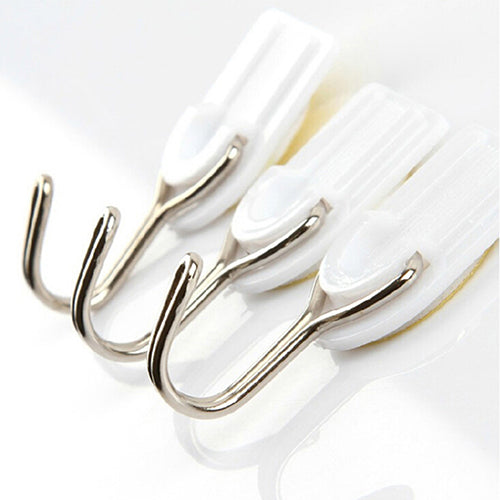 6Pcs Self Adhesive Bathroom Kitchen Wall Door Plastic Stainless Steel Holder Hook Hanger