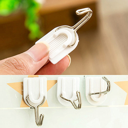 6Pcs Self Adhesive Bathroom Kitchen Wall Door Plastic Stainless Steel Holder Hook Hanger