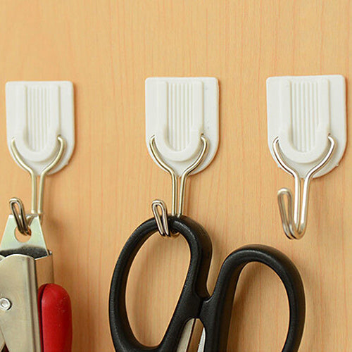 6Pcs Self Adhesive Bathroom Kitchen Wall Door Plastic Stainless Steel Holder Hook Hanger
