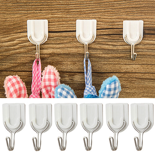 6Pcs Self Adhesive Bathroom Kitchen Wall Door Plastic Stainless Steel Holder Hook Hanger