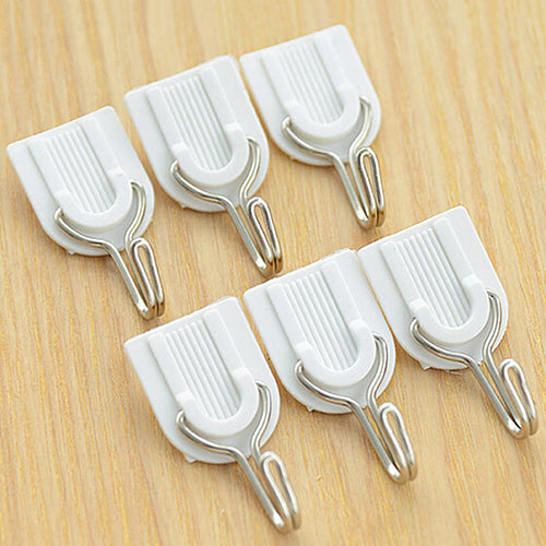 6Pcs Self Adhesive Bathroom Kitchen Wall Door Plastic Stainless Steel Holder Hook Hanger