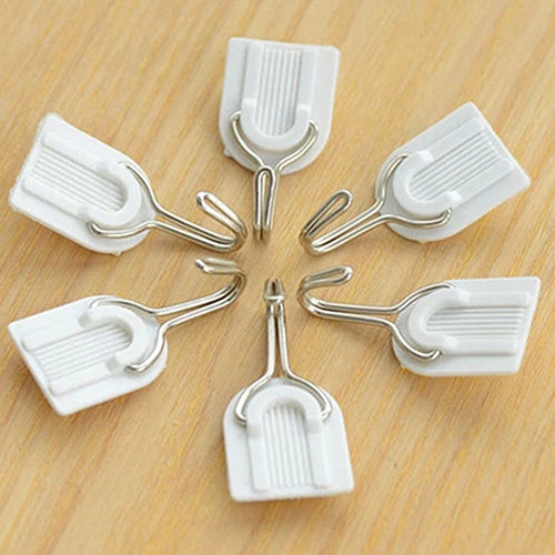 6Pcs Self Adhesive Bathroom Kitchen Wall Door Plastic Stainless Steel Holder Hook Hanger