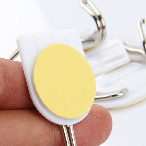 6Pcs Self Adhesive Bathroom Kitchen Wall Door Plastic Stainless Steel Holder Hook Hanger