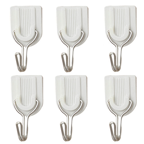 6Pcs Self Adhesive Bathroom Kitchen Wall Door Plastic Stainless Steel Holder Hook Hanger