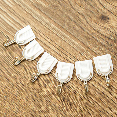 6Pcs Self Adhesive Bathroom Kitchen Wall Door Plastic Stainless Steel Holder Hook Hanger