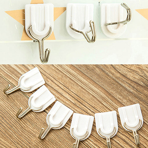 6Pcs Self Adhesive Bathroom Kitchen Wall Door Plastic Stainless Steel Holder Hook Hanger
