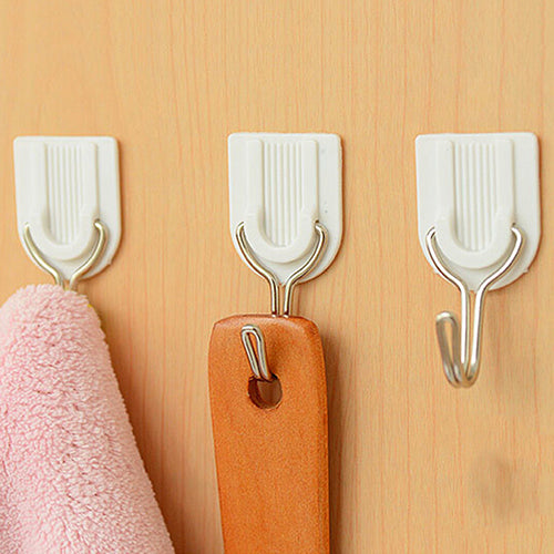 6Pcs Self Adhesive Bathroom Kitchen Wall Door Plastic Stainless Steel Holder Hook Hanger