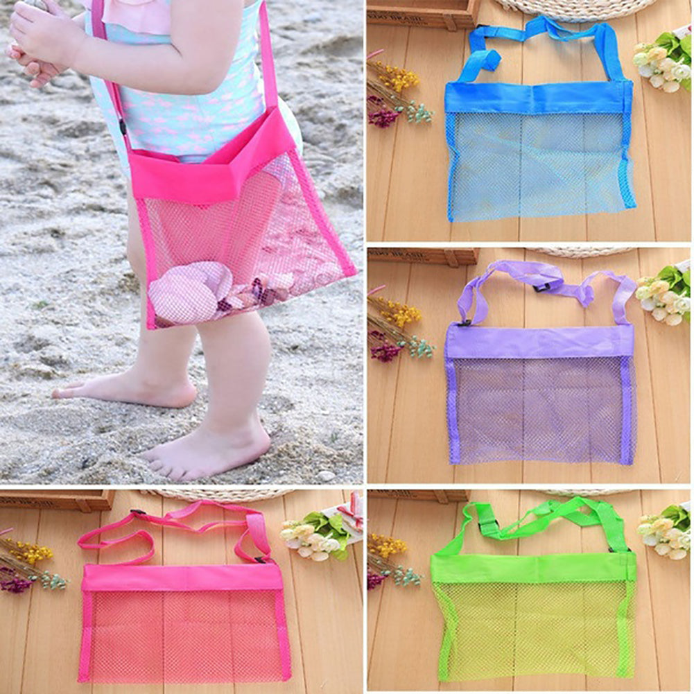 Cute Solid Color Mesh Shoulder Bag Kids Sea Shell Toys Storage Crossbody Pouch