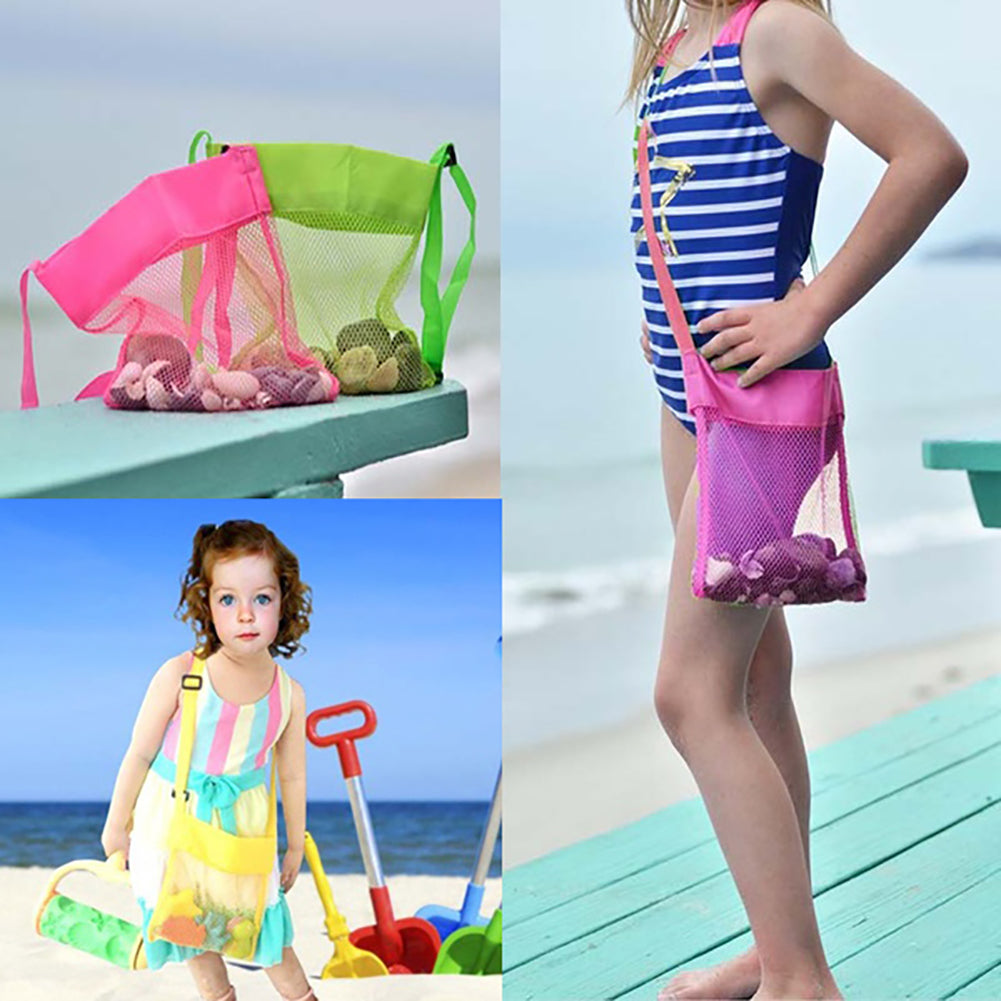 Cute Solid Color Mesh Shoulder Bag Kids Sea Shell Toys Storage Crossbody Pouch