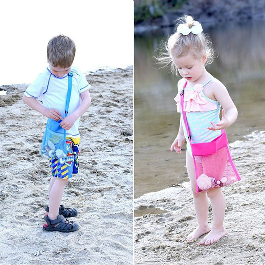 Cute Solid Color Mesh Shoulder Bag Kids Sea Shell Toys Storage Crossbody Pouch