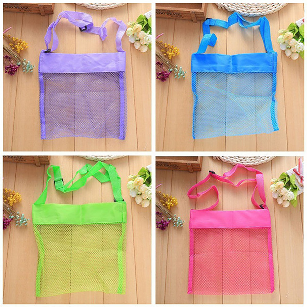Cute Solid Color Mesh Shoulder Bag Kids Sea Shell Toys Storage Crossbody Pouch
