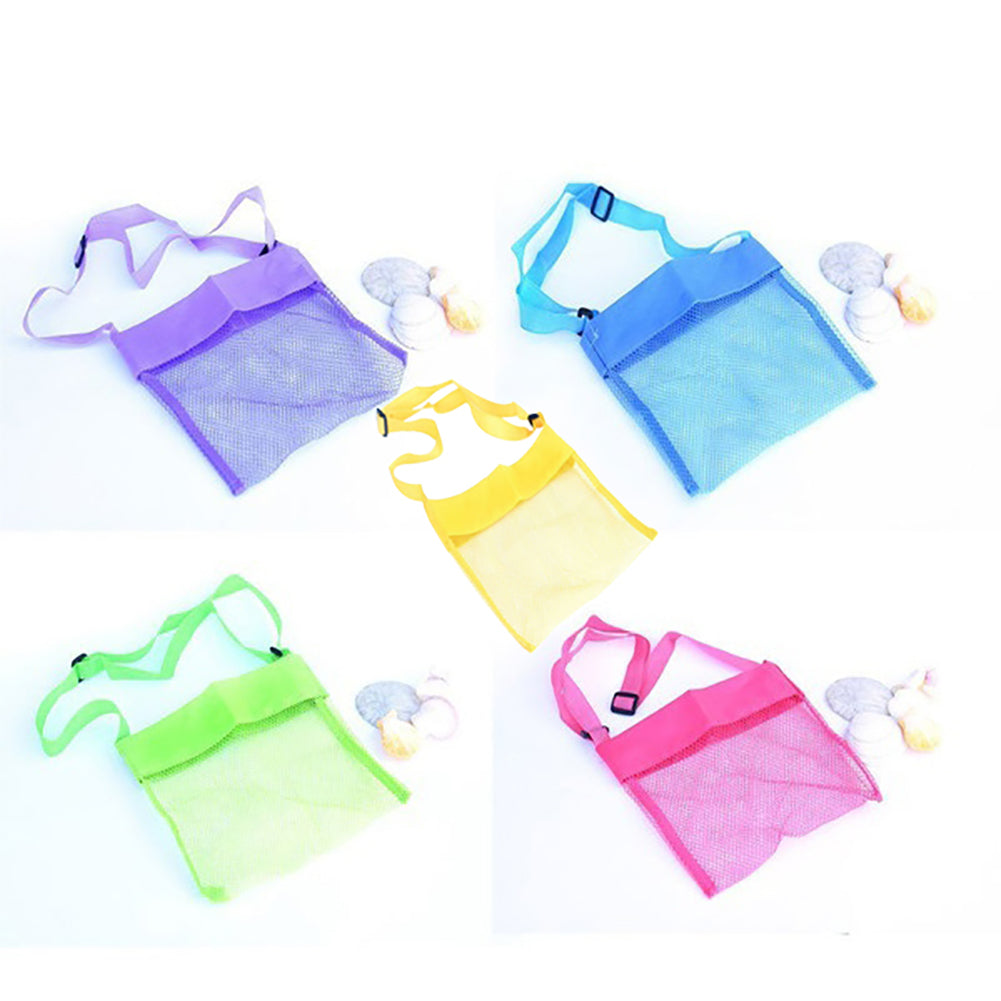 Cute Solid Color Mesh Shoulder Bag Kids Sea Shell Toys Storage Crossbody Pouch
