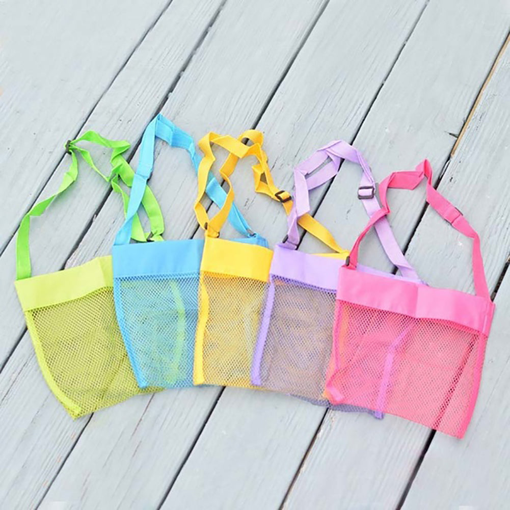 Cute Solid Color Mesh Shoulder Bag Kids Sea Shell Toys Storage Crossbody Pouch