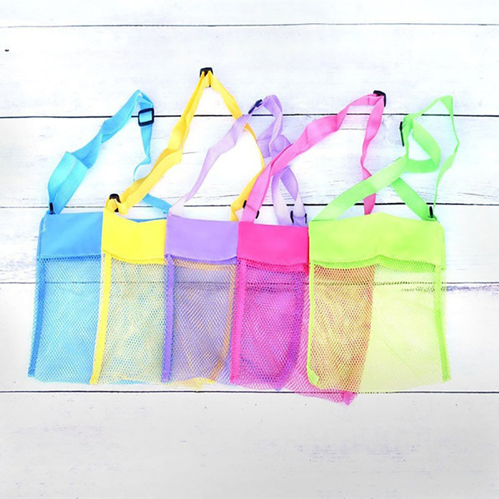 Cute Solid Color Mesh Shoulder Bag Kids Sea Shell Toys Storage Crossbody Pouch