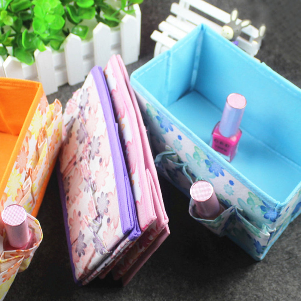 Flower Floral Print Desktop Storage Foldable Cosmetic Box Make Up Bag Tidy Gift