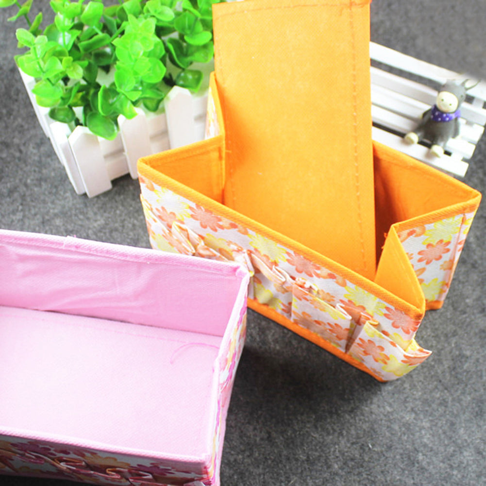 Flower Floral Print Desktop Storage Foldable Cosmetic Box Make Up Bag Tidy Gift