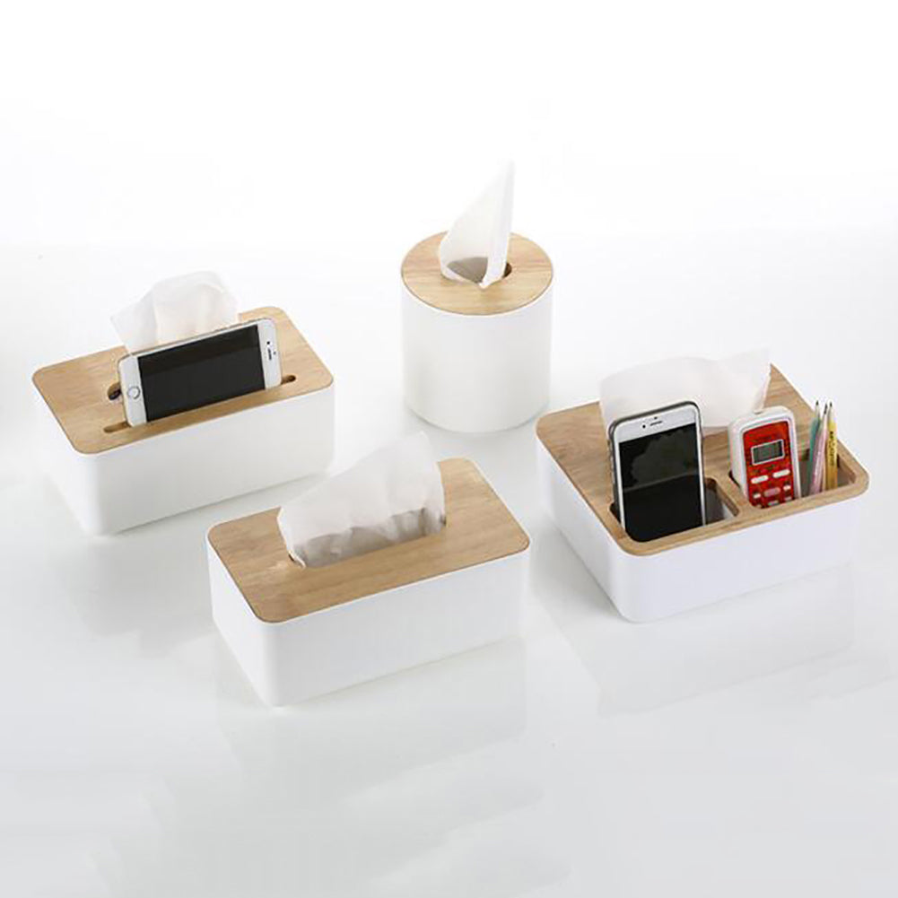 Natural Wood Cover Plastic Tissue Paper Box Storage Case Holder Home Desk Decor