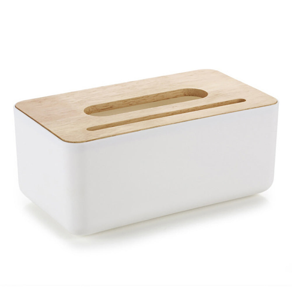 Natural Wood Cover Plastic Tissue Paper Box Storage Case Holder Home Desk Decor
