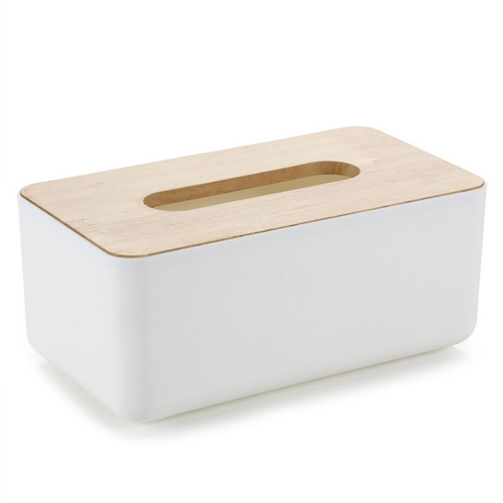 Natural Wood Cover Plastic Tissue Paper Box Storage Case Holder Home Desk Decor