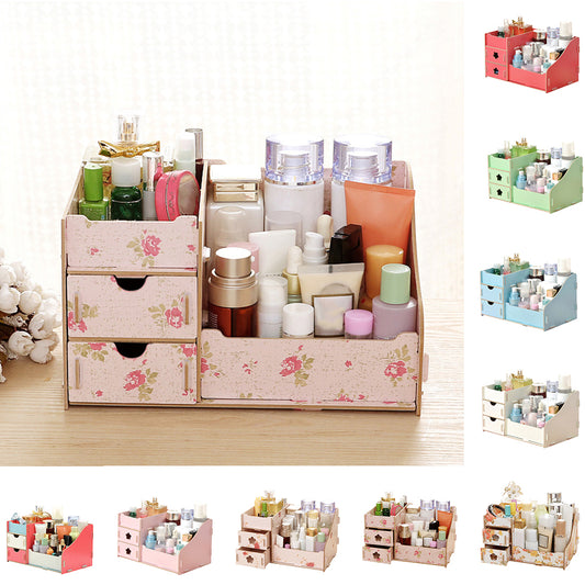 Detachable Wooden Makeup Cosmetic Storage Case DIY Container Sundry Organizer