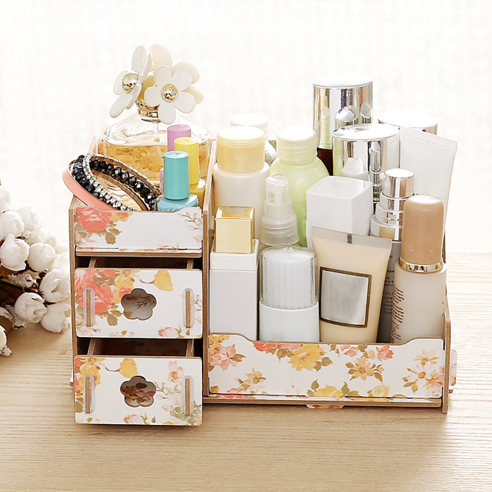 Detachable Wooden Makeup Cosmetic Storage Case DIY Container Sundry Organizer