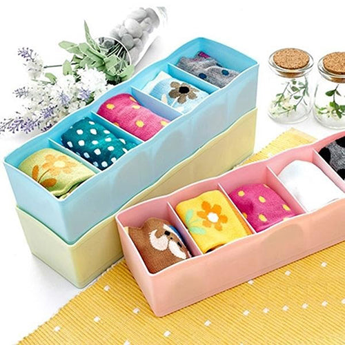 5 Compartment Socks Underwear Bra Tie Drawer Storage Box Clothes Organizer Case