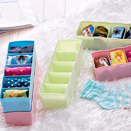 5 Compartment Socks Underwear Bra Tie Drawer Storage Box Clothes Organizer Case