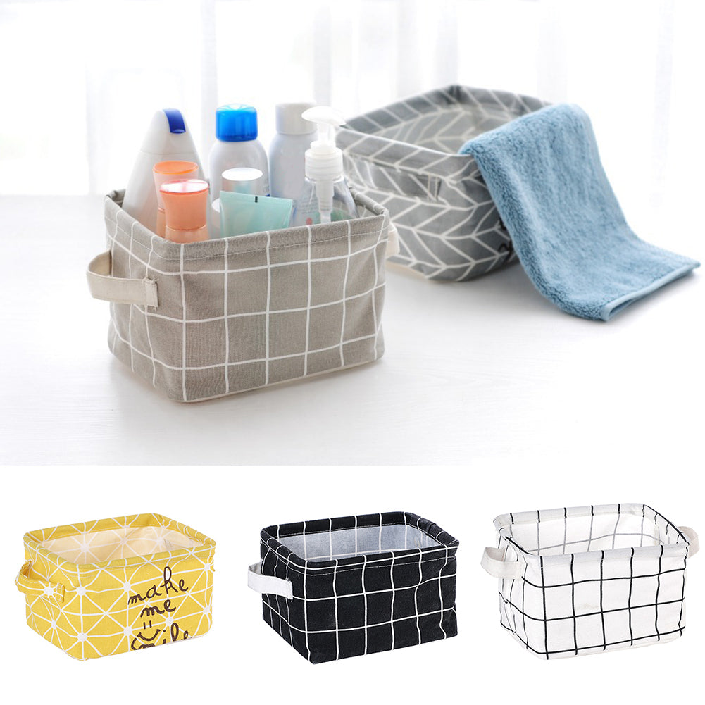 Foldable Plaid Storage Toy Box Container Table Organizer Basket with Holders